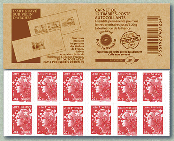 Image du timbre Carnet de 12 Marianne de Beaujard-L'art gravé sur velin d'Arches