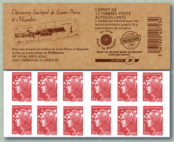Image du timbre Carnet de 12 Marianne de Beaujard-Découvrez l'archipel de Saint-Pierre et Miquelon