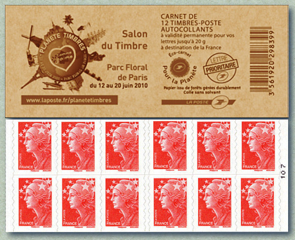 Image du timbre Carnet de 12 Marianne de Beaujard - Salon du Timbre 2010