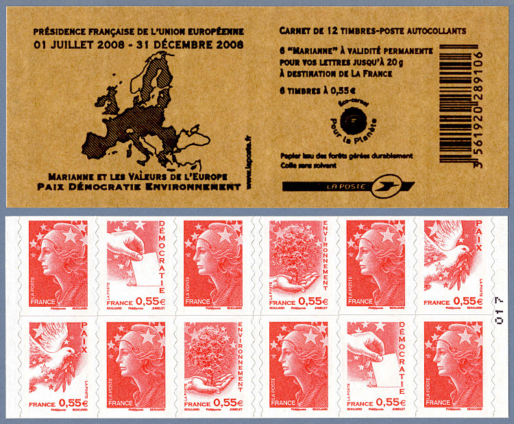Image du timbre Carnet Marianne et les valeurs de l'Europe - Paix Démocratie Environnement