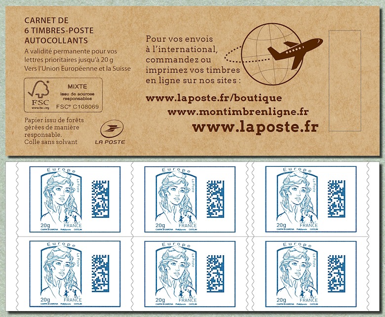 Image du timbre Marianne de Ciappa et Kawena Datamatrix Europe -Carnet de 6 timbres autoadhésifs