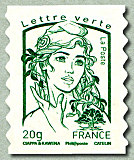 Image du timbre Marianne de Ciappa et Kawena-Lettre verte jusqu'à 20g
-Timbre autoadhésif