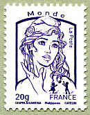 Image du timbre Marianne de Ciappa et Kawena-Lettre prioritaire pour le monde  jusqu'à 20g
