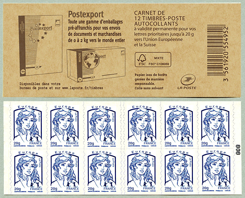 Image du timbre Carnet de 12 timbres pour lettre prioritaire de la Marianne de Ciappa et Kawena pour l'Europe
