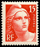 Image du timbre Marianne de Gandon 15F rouge