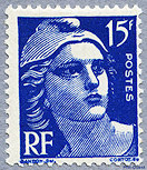 Image du timbre Marianne de Gandon 15 F outremer
