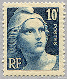 Image du timbre Marianne de Gandon 10 F bleutaille-douce petit format