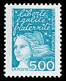 Image du timbre Marianne de Luquet 5 F bleu-vert