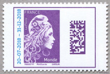 Image du timbre Marianne d'Yseult Digan surchargée-Lettre prioritaire pour le monde jusqu'à 20g