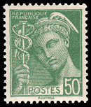Image du timbre Mercure 50c vertLégende «République Française»