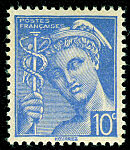 Image du timbre Mercure 10c outremerLégende «Postes Françaises»
