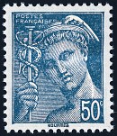 Image du timbre Mercure 50c turquoiseLégende «Postes Françaises»