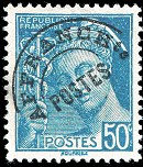 Image du timbre Mercure 50c turquoise préoblitéré-Légende 