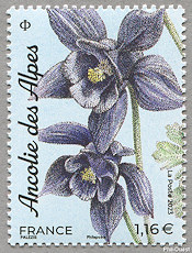 Image du timbre Ancolie des Alpes (Aquilegia alpina)