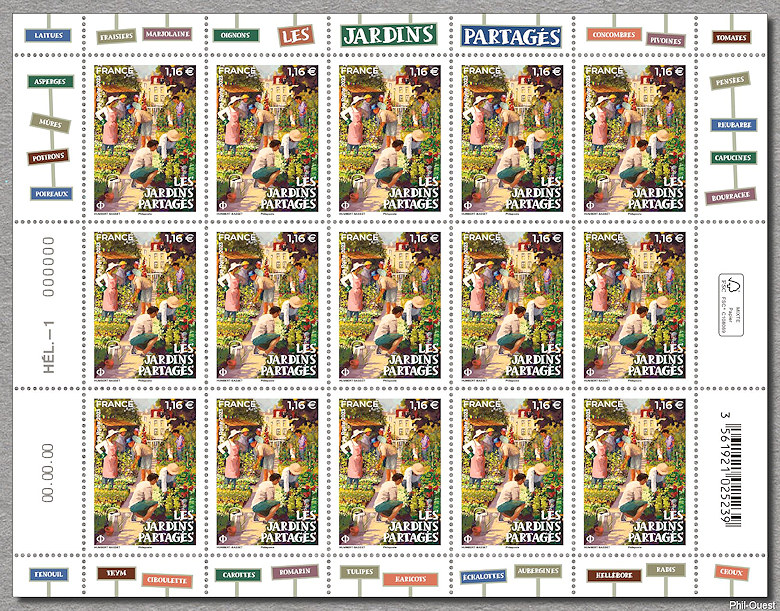 Image du timbre Les jardins partagés - Feuille de 15 timbres