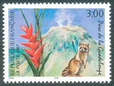 Image du timbre Parc de la GuadeloupeLe volcan de la soufrière, le raton laveur et le balisier