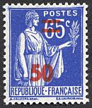 Image du timbre Type Paix 50c sur 65c outremer