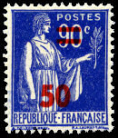 Image du timbre Type Paix 50c sur 90c outremer