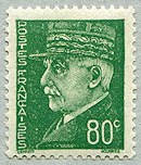Image du timbre Pétain, type Hourriez, 80c vert-jaune- Typographie