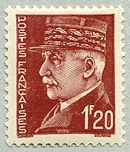 Image du timbre Maréchal Pétain, type Hourriez, 1 F20 brun-rouge- Typographie