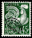 Image du timbre Coq Gaulois 45F vert foncé