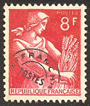 Image du timbre Moissonneuse, 8 F briquePréoblitéré