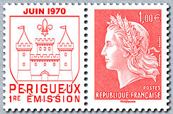 Image du timbre République de Cheffer et vignette Juin 2010Périgueux 1ère émissionTaille-douce