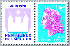 Image du timbre République de Cheffer et vignette Juin 2010-Périgueux 1ère émission-Héliogravure - état 2
