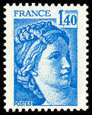 Image du timbre Sabine 1 F 40 bleu 2 bandes de phosphore