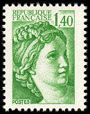 Image du timbre Sabine République Française 1F40 vert1 bande de phosphore