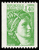 Image du timbre Sabine République Française 1F40 vert pour roulette1 bande de phosphore