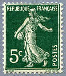 Image du timbre Semeuse 5c vert fond plein sans sol, inscriptions grasses