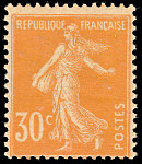 Image du timbre Semeuse 30c orange fond plein sans sol, inscriptions maigres