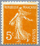 Image du timbre Semeuse 5c orange fond plein sans sol, inscriptions grasses