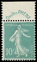 Image du timbre Semeuse camée 10c vertPublicité «Ovules Phéna»