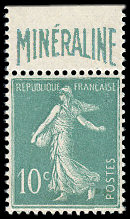 Image du timbre Semeuse camée 10c vertPublicité «Minéraline»