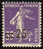 Image du timbre Semeuse surchargée 25c sur 35c