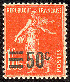 Image du timbre Semeuse 50 c sur 1 F 05 vermillon