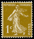 Image du timbre Semeuse fond plein sans sol inscriptions grasses- 1c bistre-olive