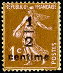 Image du timbre Semeuse fond plein  sans sol  inscriptions grasses-½c sur 1c bistre-brun