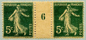Image du timbre Semeuse 5c vert fond plein sans sol, inscriptions grasses millésime 6
