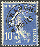 Image du timbre Semeuse 10c outremer fond plein sans sol préoblitéré