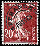 Image du timbre Semeuse  camée 20 c lilas-brun  fond plein sans sol préoblitéré