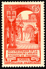 Image du timbre XIVème centenaire de la fondation del'Abbaye Ste Croix de Poitiers