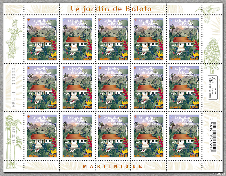 Image du timbre Le jardin de Balata - Martinique - Feuille de 15 timbres
