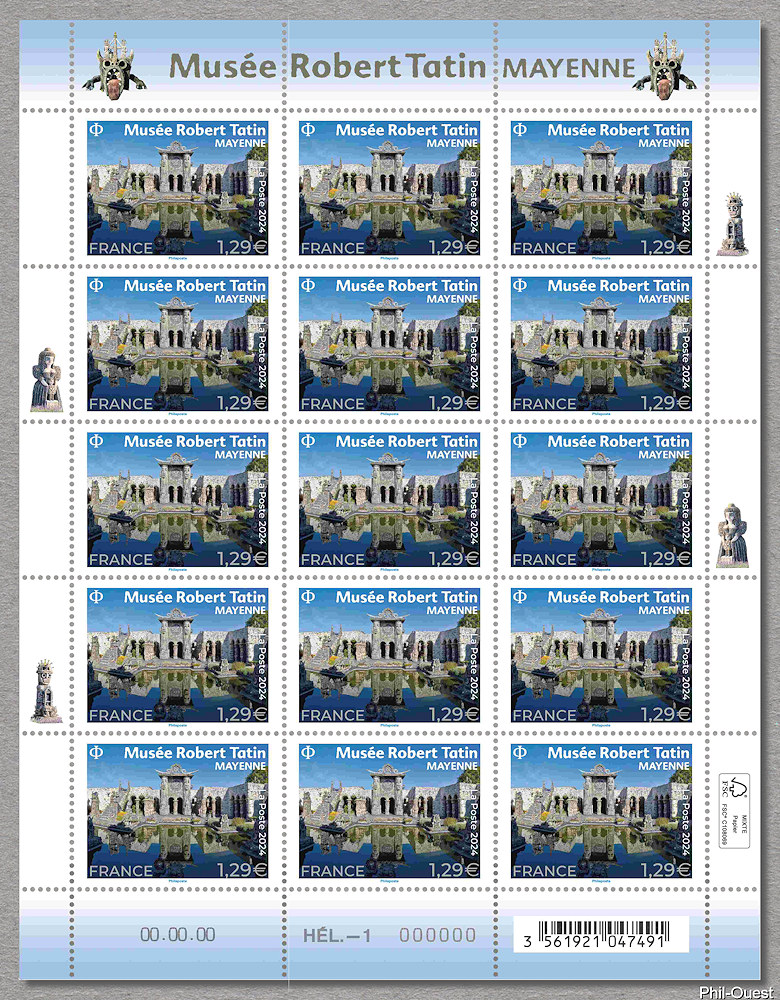 Le feuillet de 15 timbres du Musée Robert Tatin - Mayenne