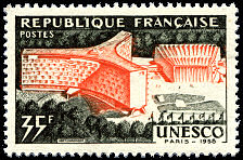 Image du timbre Inauguration du Palais de  l'UNESCO à ParisNoir et orange 35 F