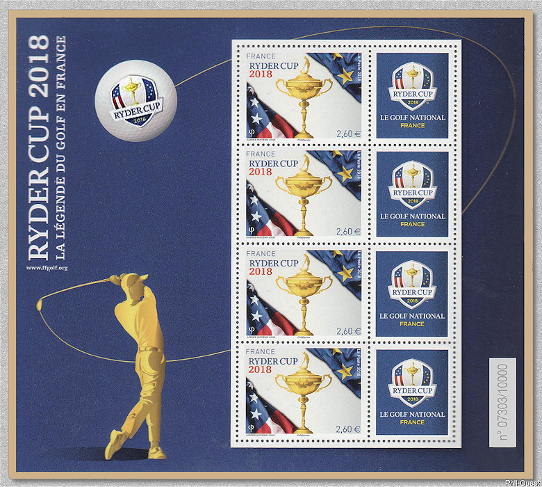 Image du timbre Ryder Cup 2018 bloc-feuillet de 4 timbres a 2,60 €
