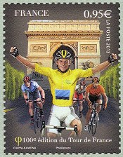 Image du timbre Le maillot jaune à l'arrivée du Tour de France-aux Champ-Elysées