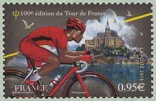 Image du timbre Le maillot rouge du plus combatif devant le Mont-Saint-Michel